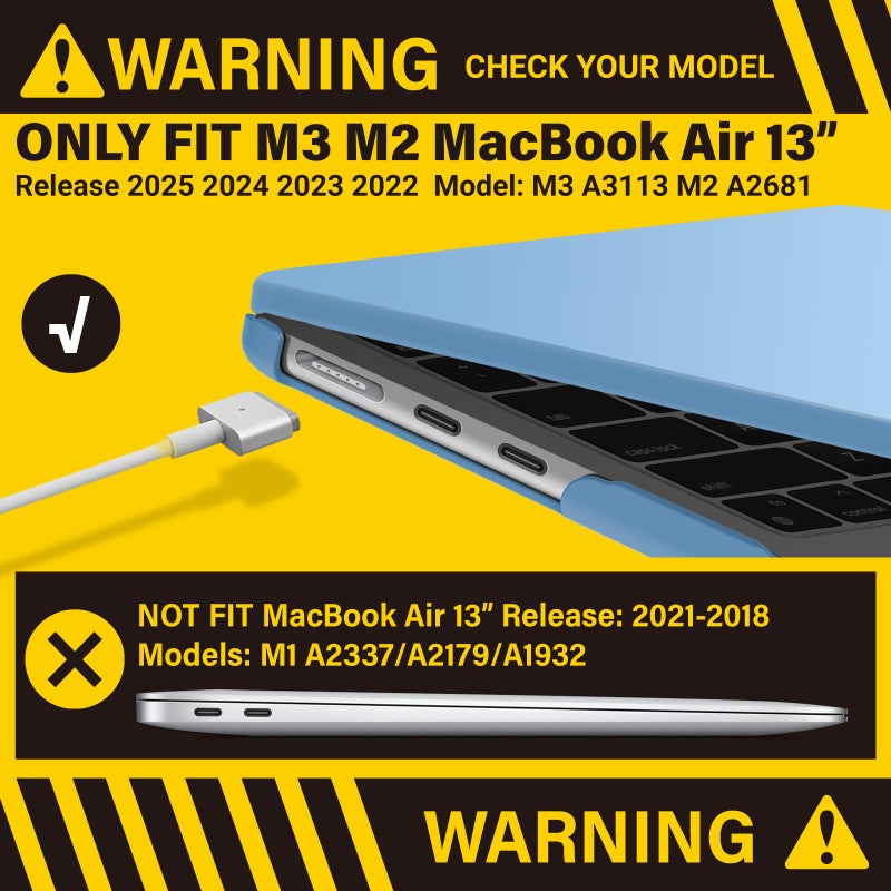 آي بينزر IBenzER متوافق مع 2025 2024 2023 2022 MacBook Air 13 بوصة حافظة M4 A3240 M3 A3113 M2 A2681 حافظة صلبة وغطاء لوحة مفاتيح وشاشة فيلم ونوع C لجهاز Mac Air 13.6 Airy Blue AT13-KK-ARBL+2TC - Image 3